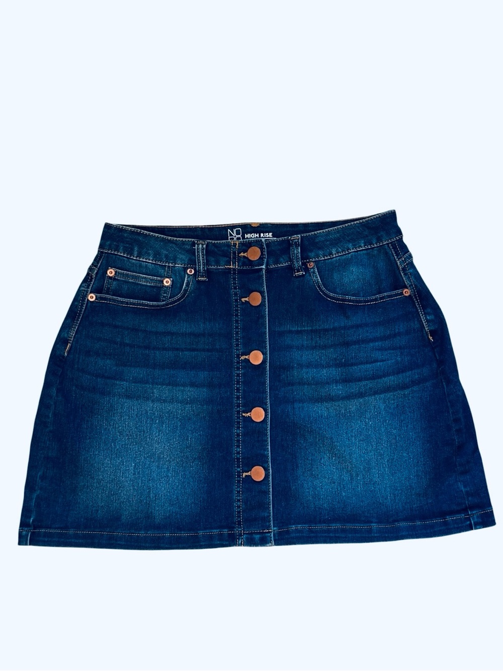 No Boundaries Dark Blue Button-Front Denim Mini Skirt